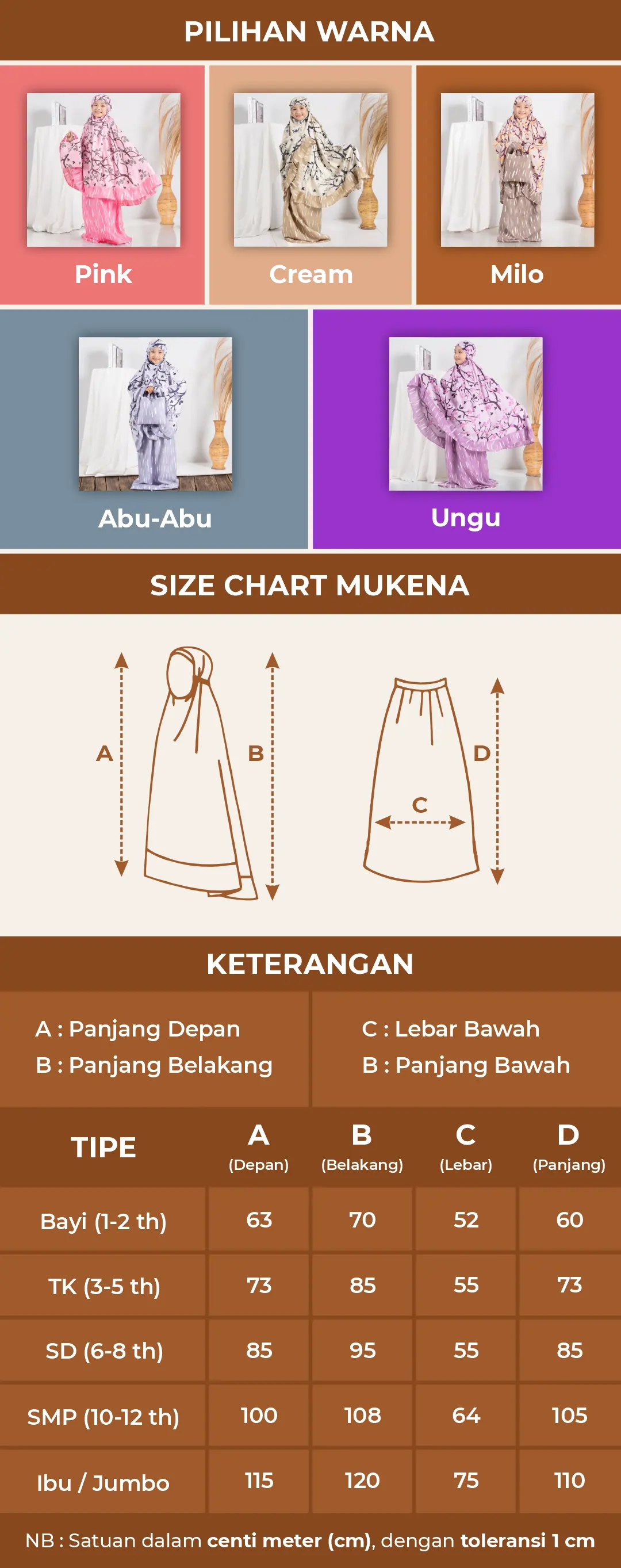 size chart bisha mukena