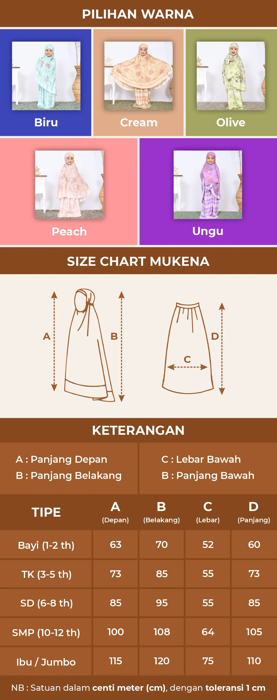 size chart bisha mukena