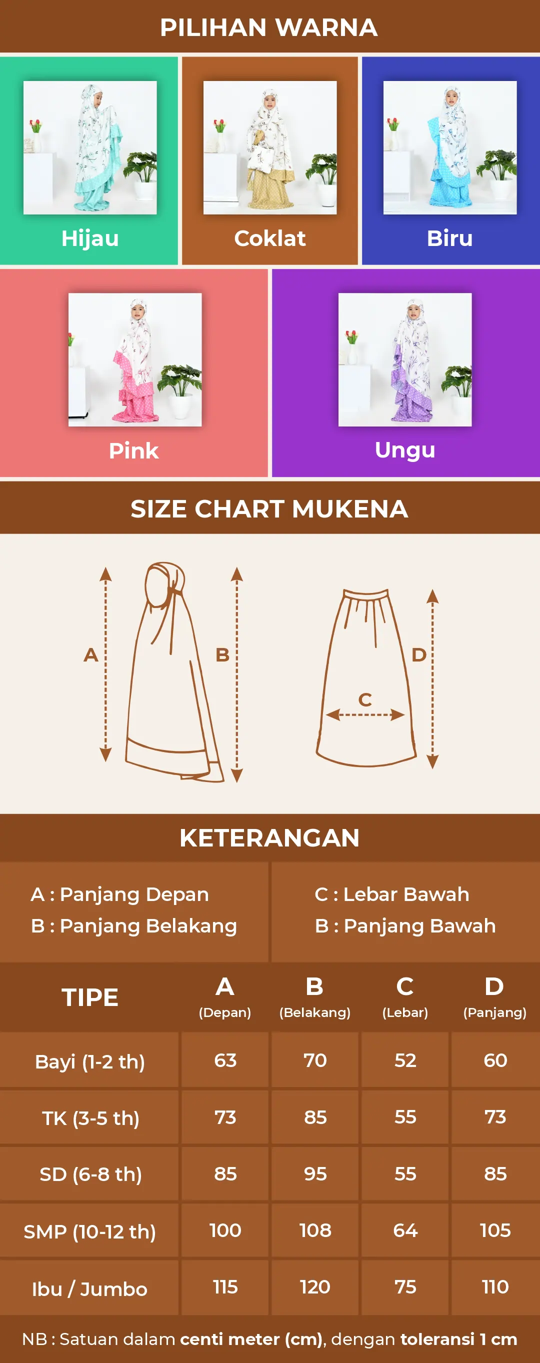 size chart bisha mukena