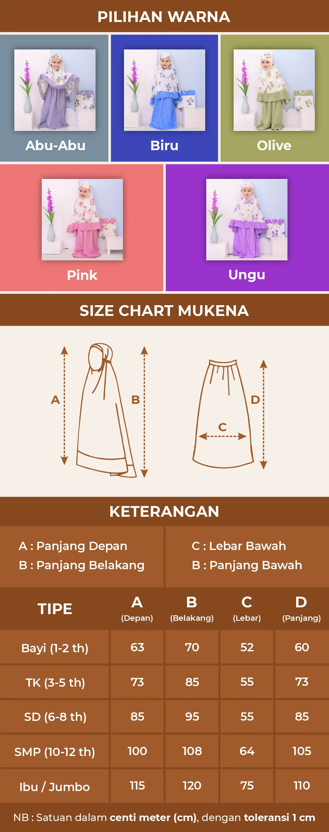 size chart bisha mukena