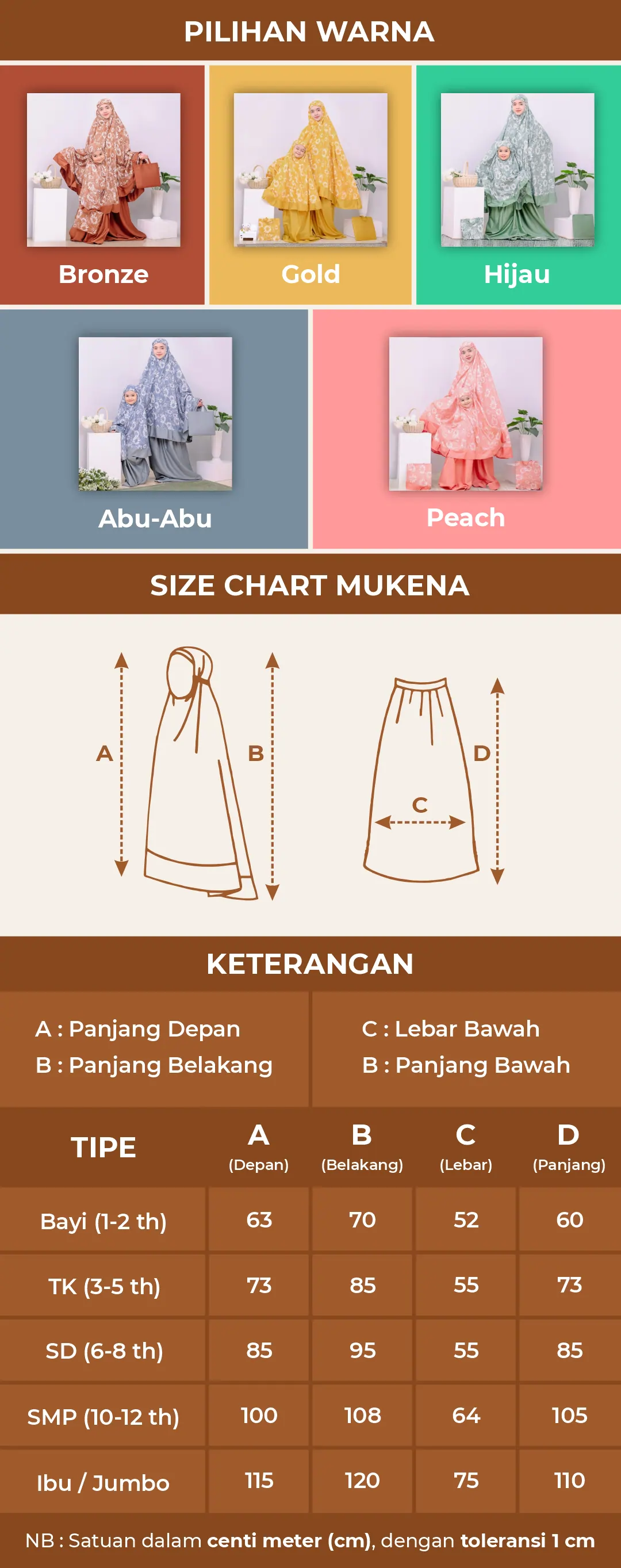 size chart bisha mukena