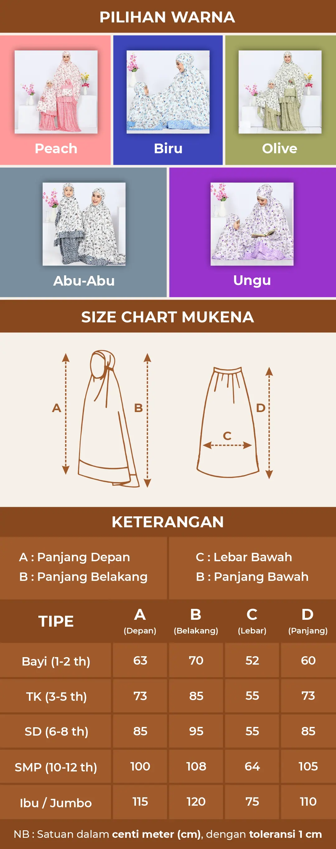 size chart bisha mukena