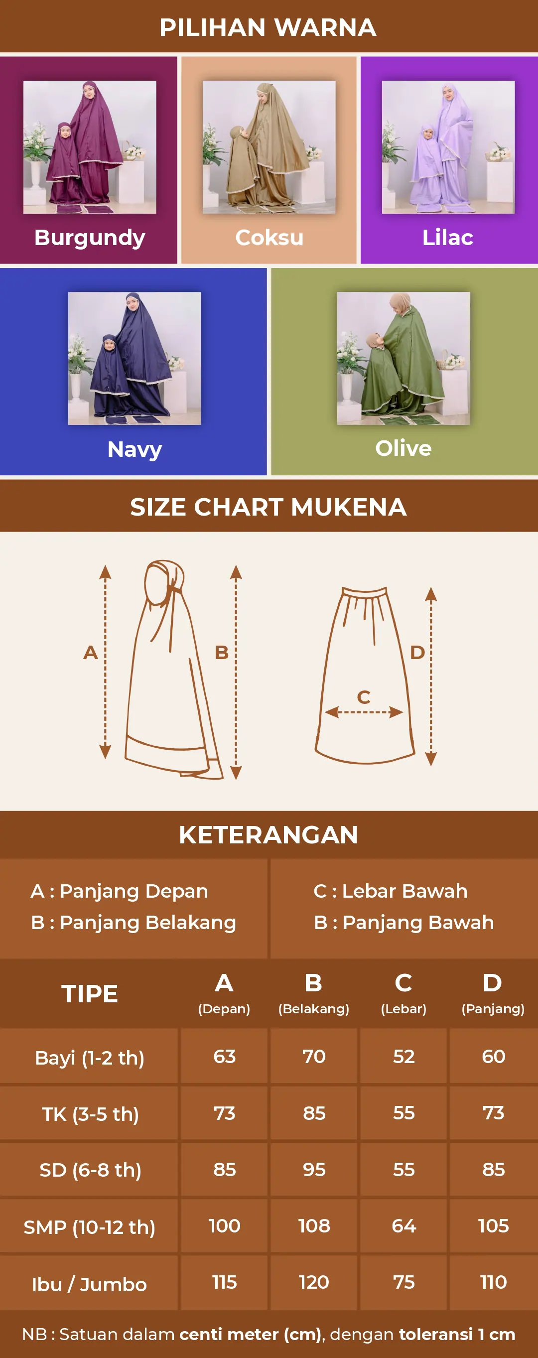 size chart bisha mukena