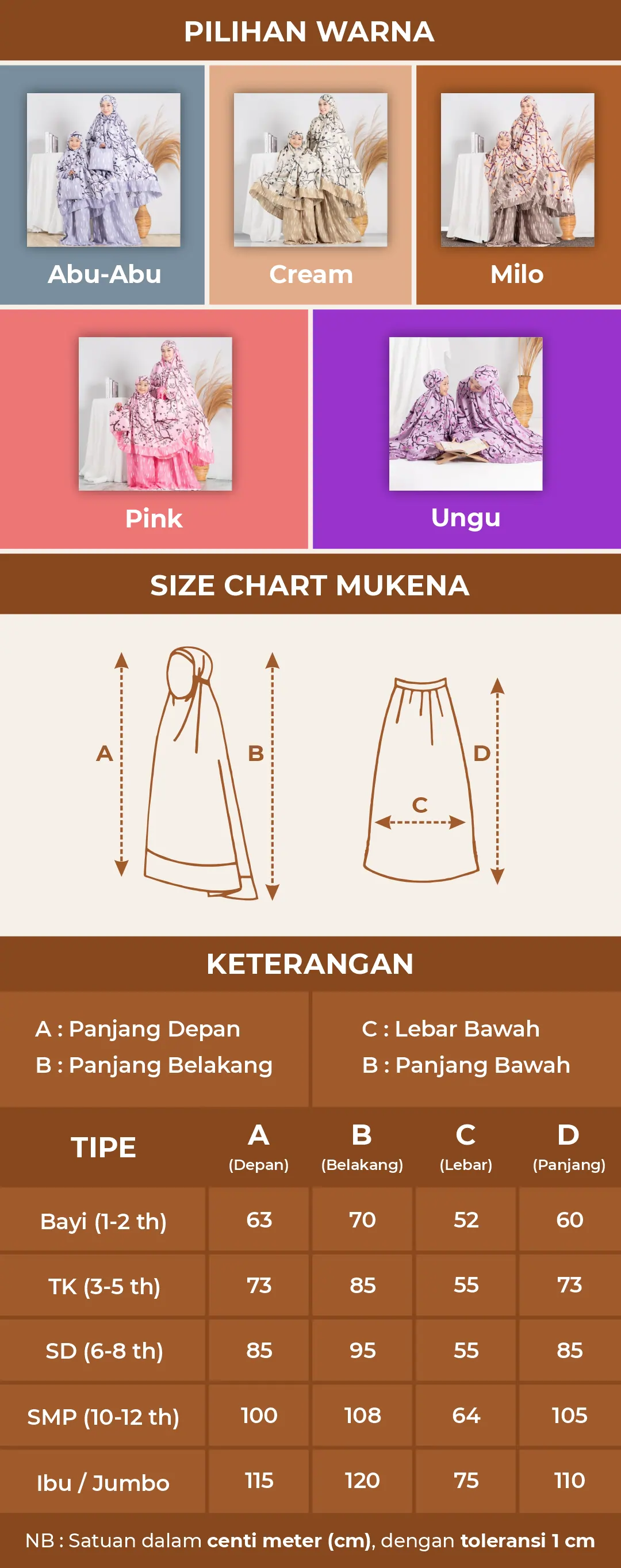 size chart bisha mukena