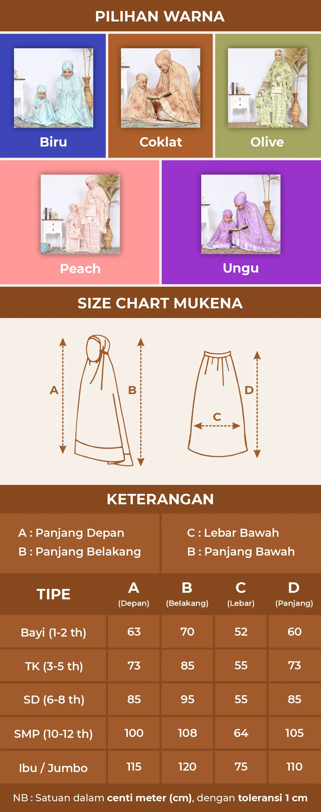 size chart bisha mukena