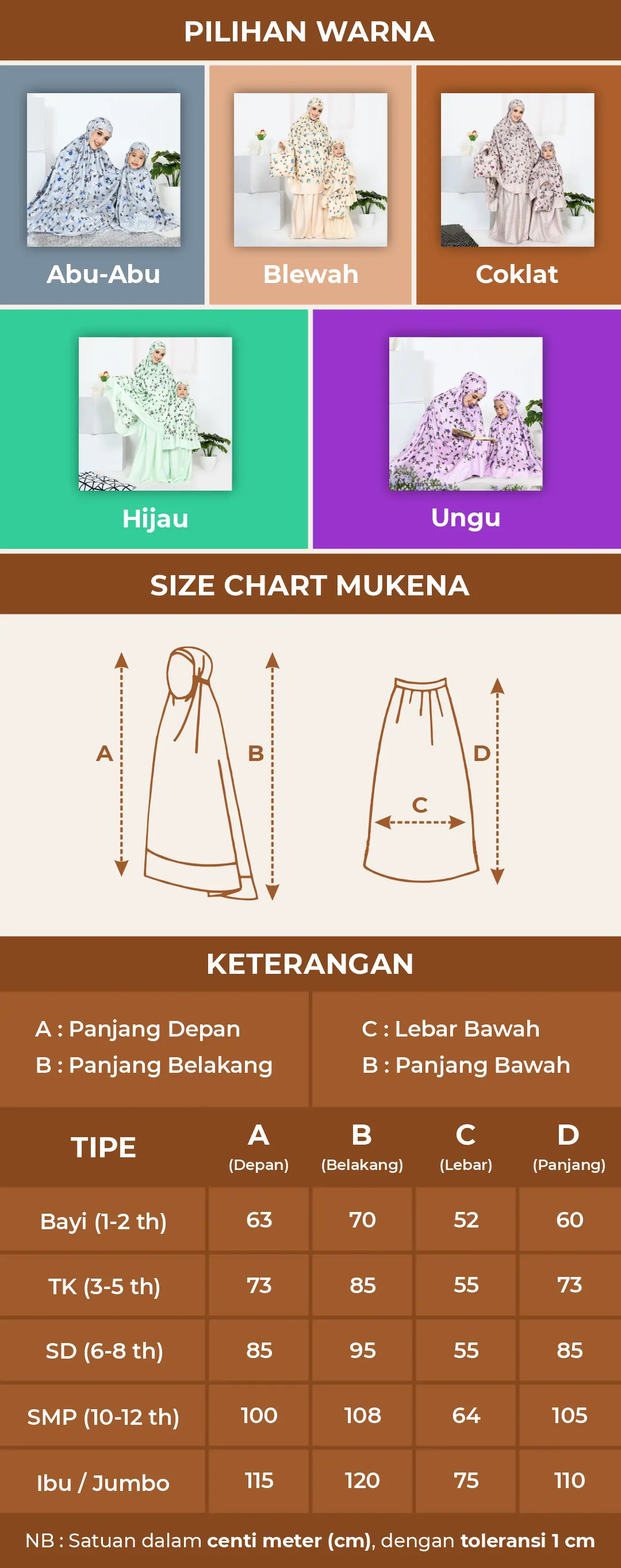 size chart bisha mukena