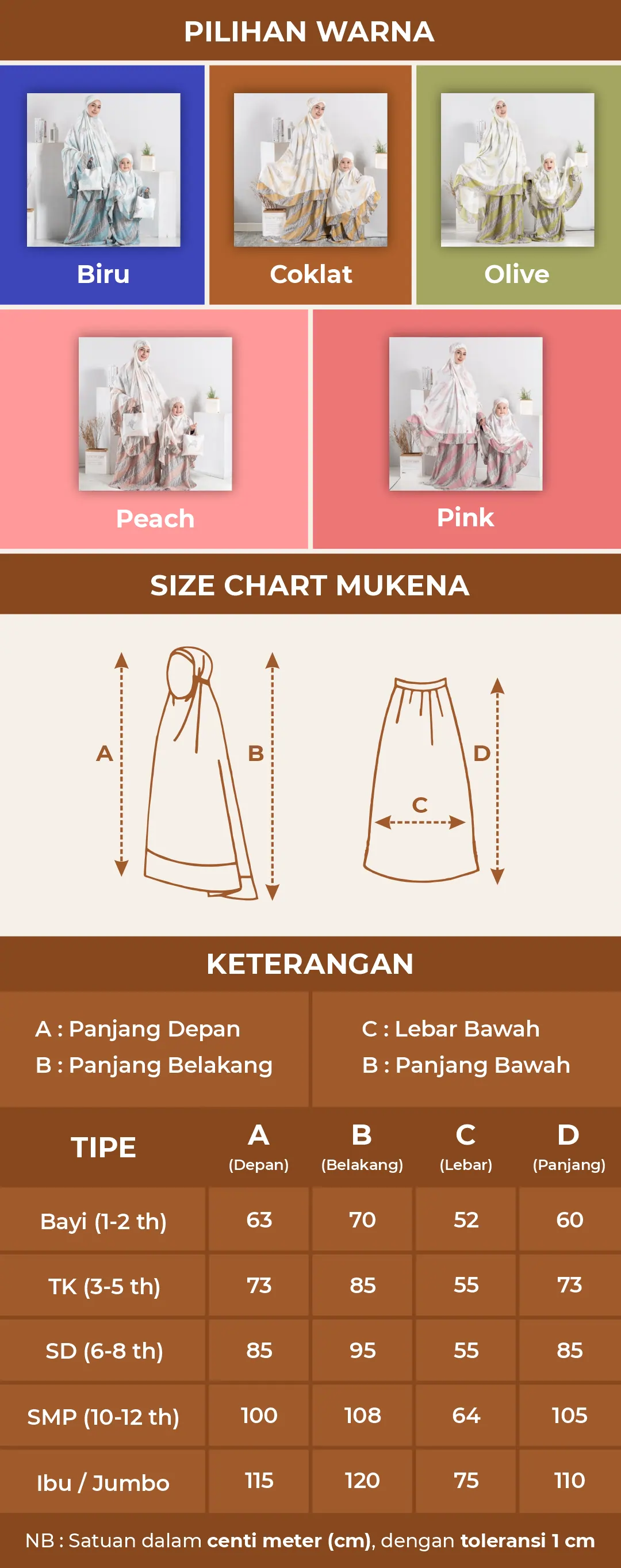 size chart bisha mukena