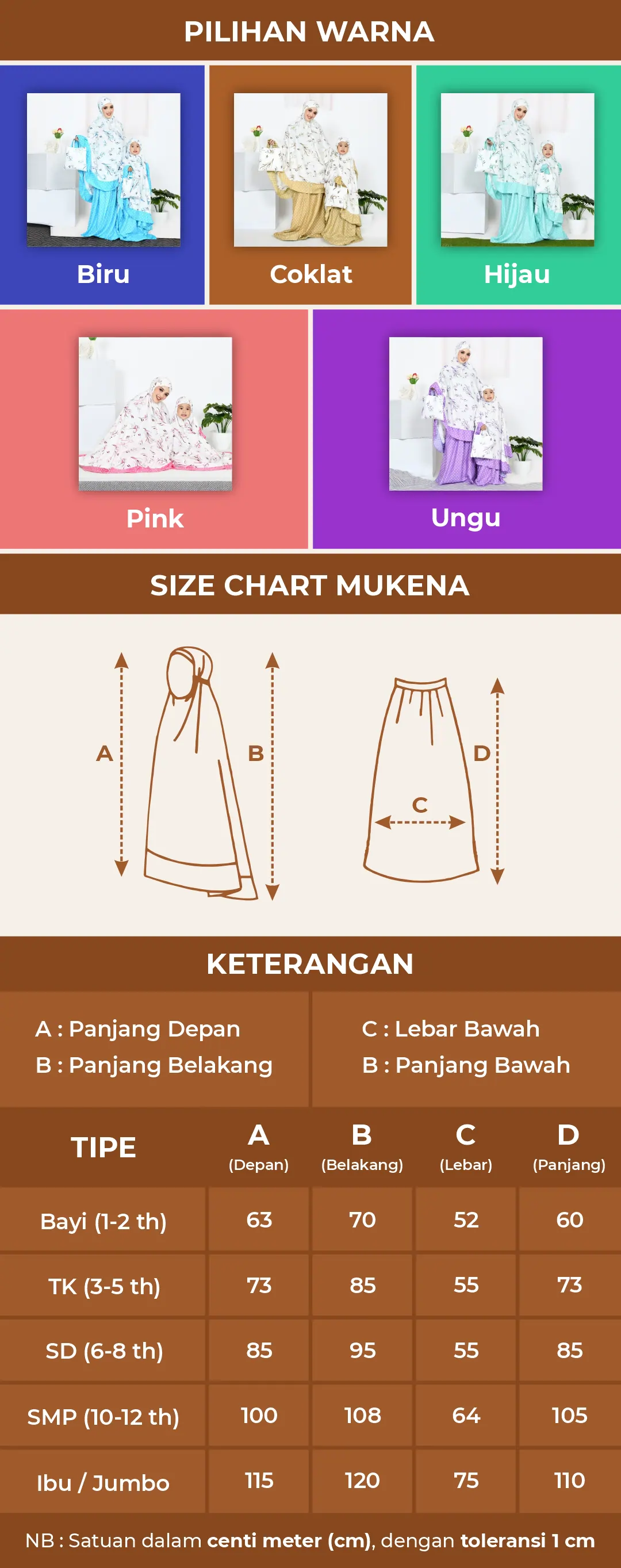 size chart bisha mukena