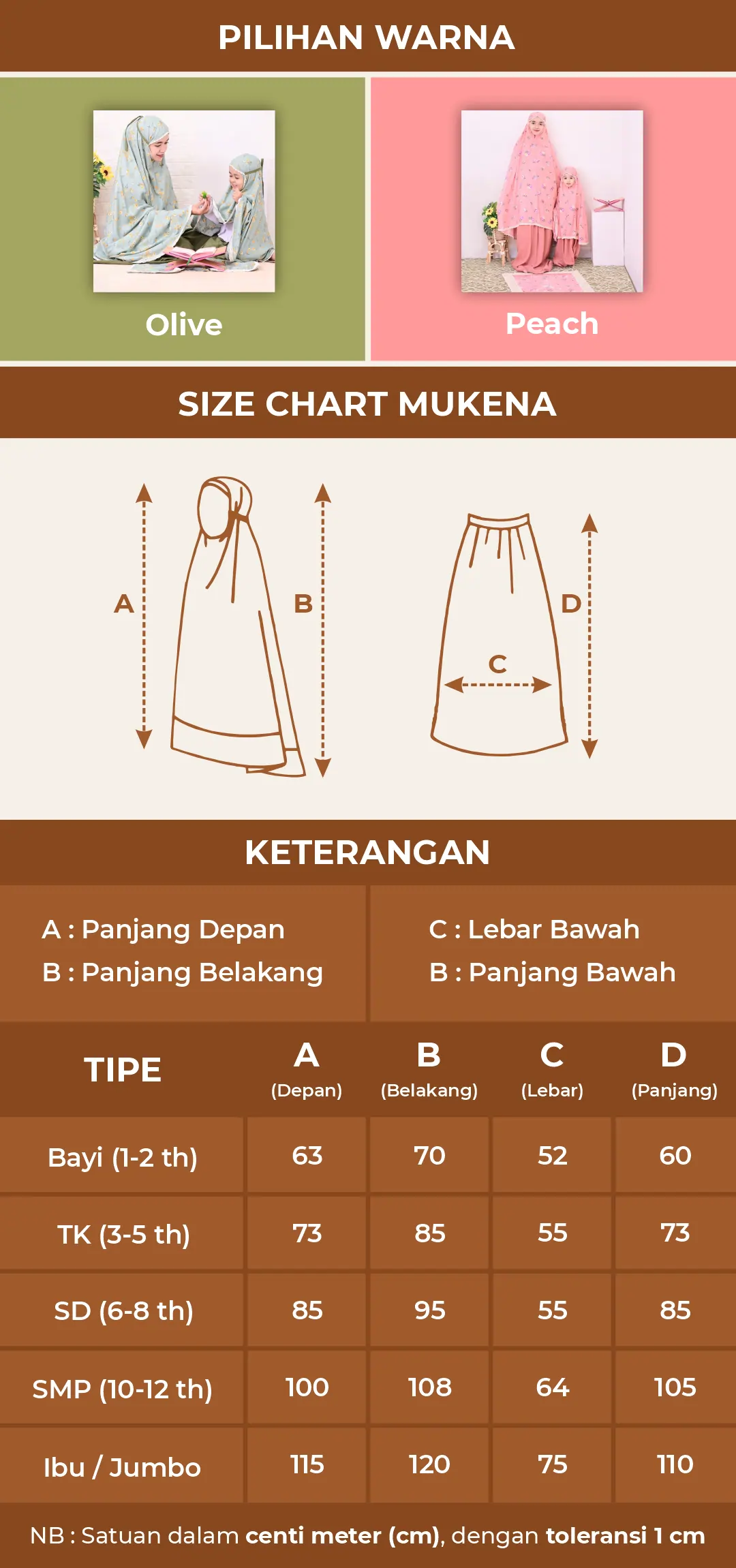 size chart bisha mukena