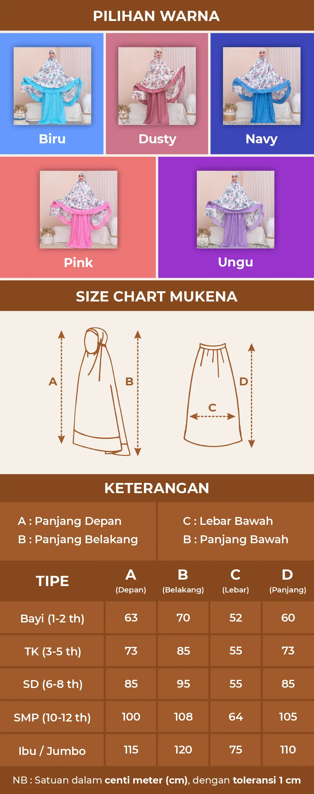 size chart bisha mukena