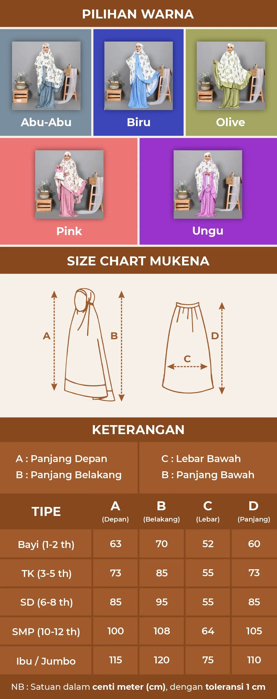 size chart bisha mukena