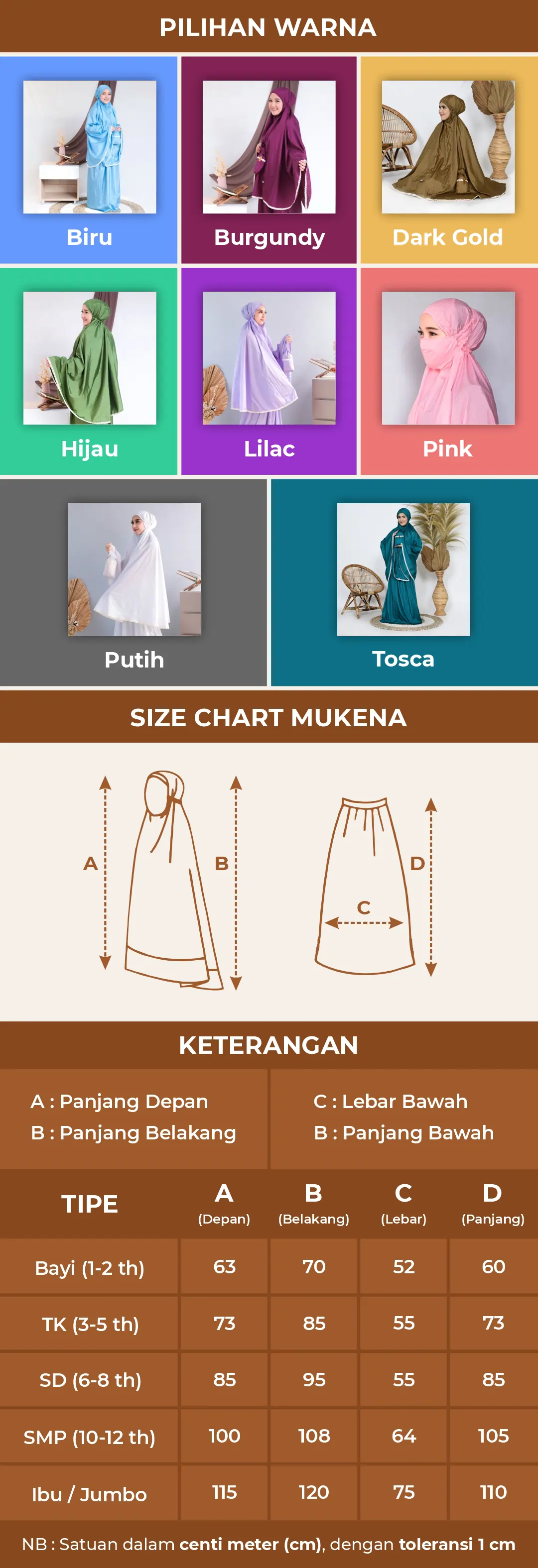 size chart bisha mukena